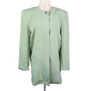 Vintage 90s Light Green 100% Silk Collarless Longline Blazer Jacket S